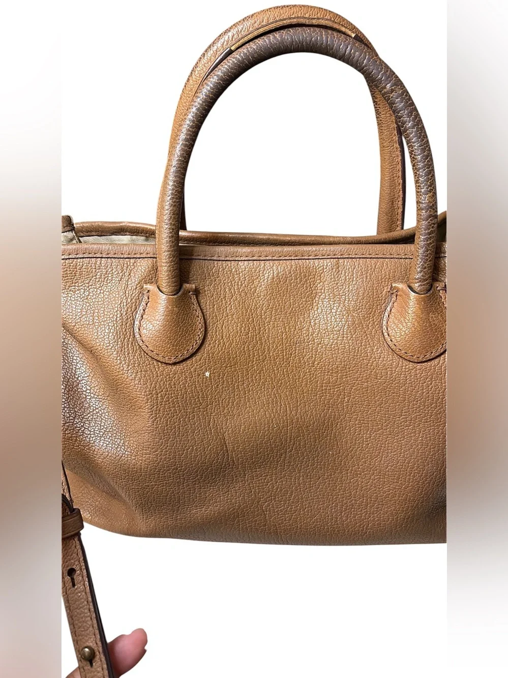 Leather Lauren Ralph Lauren, Satchel Handbag in Cognac Tan with Detachable Strap